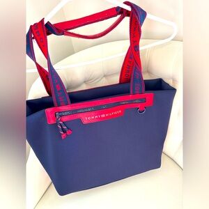 Tommy Hilfiger Navy & Red Logo Strap Tote Bag